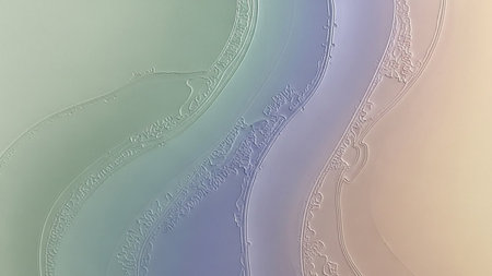 An abstract textured background with soft pastel gradients and subtle embossed wavy lines creating a delicate, flowing pattern.の素材