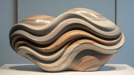 A polished abstract sculpture with flowing, layered bands of natural stone in earthy tones.の素材