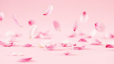 Pink rose petals fall to the floor. Isolated background.の素材