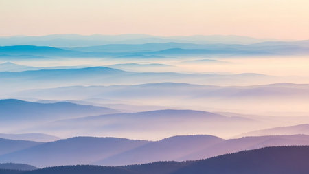Foggy morning in the mountains. Landscape with fog.の素材