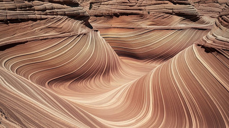 Sandstone rock formations with striking swirling layers of red and white, sculpted by erosion.の素材