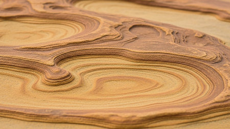 Lines showing close-up of sandstone layers with swirling patterns and natural erosion textures keywords: sandstone, rock, layers, erosion, texture,...の素材