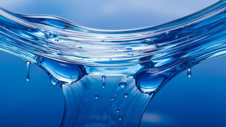 Forming showing close up of blue slime dripping with bubbles against a soft blue background keywords: slime, blue, liquid, dripping, goo, gel,...の素材