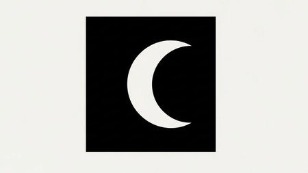 Graphic showing white crescent moon symbol on black square background keywords: moon, crescent, symbol, icon,...の素材