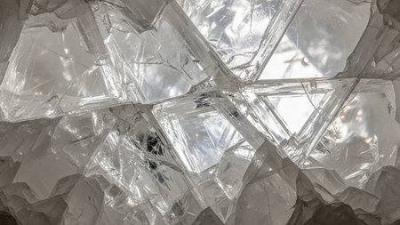 Abstract showing abstract macro of clear crystalline structure with geometric facets and light refractions keywords: crystal, clear, transparent,...の素材