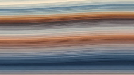 Horizontal stripes of warm earth tones and cool blues blend smoothly in an abstract texture.の素材