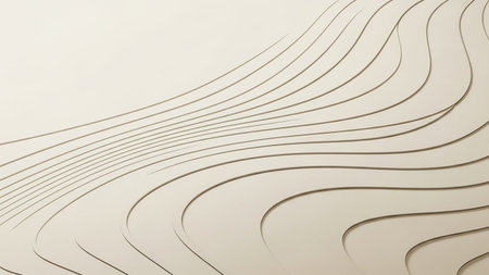 Abstract showing abstract layered wavy lines with subtle shadows in light beige creating a dimensional textured background for. resolution...の素材