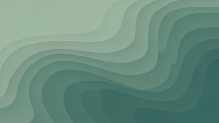 Layered abstract waves in muted green and teal create a topographic map-like effect with smooth gradient transitions.の素材