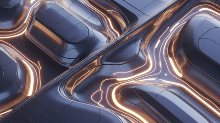 Orange showing metallic surface with organic wavy patterns and glowing orange energy lines. resolution use.の素材