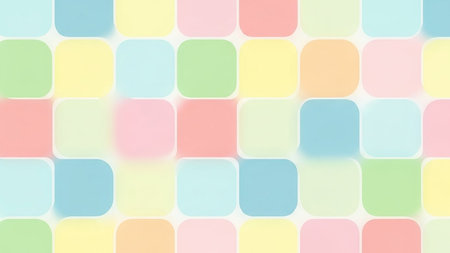 A seamless pattern of soft pastel rounded square shapes with a gentle gradient effectの素材