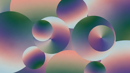 Soft gradient spheres with swirling light and shadow effects in pastel purple, pink, and green hues create a...の素材