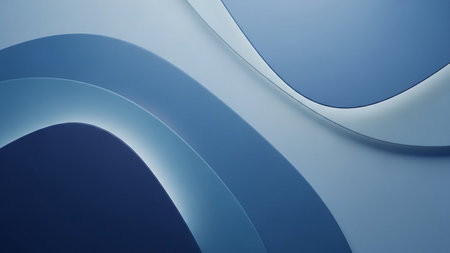 Soft blue abstract curves with gently illuminated edges and subtle shadows create a sense of depth and a clean, modern aesthetic.の素材