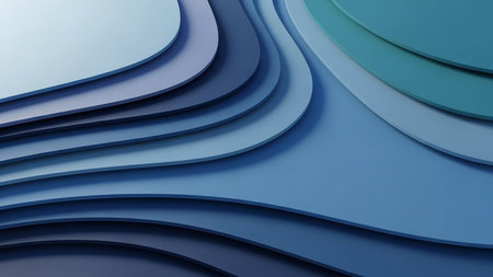 A layered abstract background smooth, curved waves in various shades of blue and light blue, creating a fluid and organicの素材