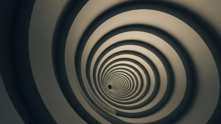 Shadow showing hypnotic spiral tunnel effect with concentric rings of light and shadow creating a sense of depth and infinite perspective.の素材