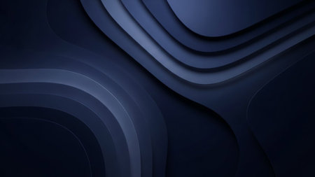 Abstract composition featuring layered, curved shapes in deep navy blue tones with soft shadows and subtle highlights creating depth and dimension.の素材