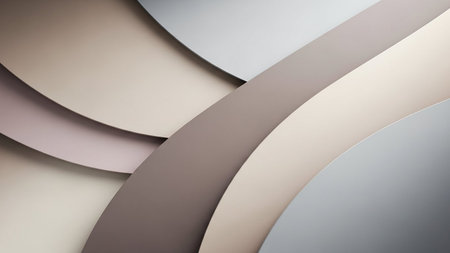 Smooth, layered paper cutouts create a visually appealing abstract with soft curves in neutral beige, taupe, and silver tones.の素材