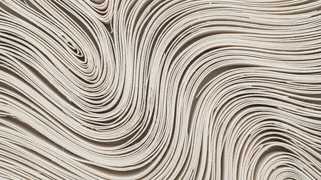 A close-up macro view of tightly packed beige paper layers reveals organic wavy lines, creating a natural, textured abstract pattern.の素材