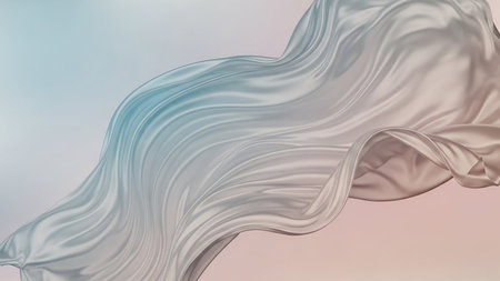 Ethereal flowing fabric in soft pastel hues of blue and pink with a smooth, silky texture.の素材