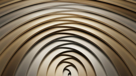 Concentric archways in metallic gold and silver create a tunnel effect, offering a sense of depth and an illusion of architectural perspective with...の素材