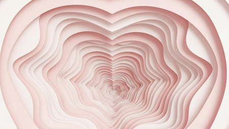 A tunnel of layered pink heart shapes recedes into the distance with soft light. Clear details and vibrant col...の素材