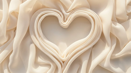 A heart shape formed by layers of soft, draped white fabric with subtle shadows and highlights.の素材