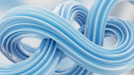 showing abstract infinity loop sculpture with smooth blue ribbons and soft light reflections on a white background. resolutionの素材