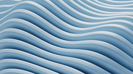 A background composed of smooth, parallel, light blue wavy lines creates a sense of gentle motion and a soft, undulating texture.の素材