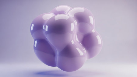 showing clustered spheres abstract form with glossy lavender surface and reflective highlights. resolution use.の素材