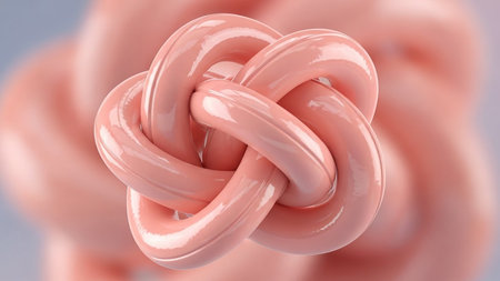 showing pink intertwined torus knot shape with glossy surface and soft background blur. resolution use.の素材