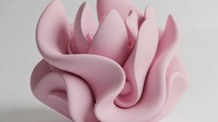 showing soft matte pastel pink abstract sculpture resembling a blooming flower with flowing organic petal-like shapes. resolutionの素材