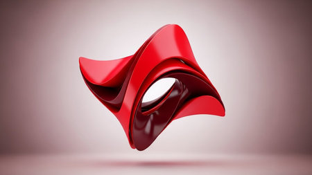 showing abstract red sculpture with swirling organic forms and central opening on gradient background. resolutionの素材