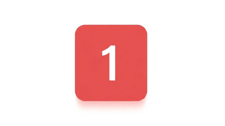 showing red square notification badge with rounded corners and white number one symbol. resolution use.の素材