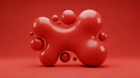 showing 3d render of red organic blob shapes and spheres. resolution use.の素材