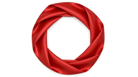 Circular showing red satin ribbon twisted into a circular shape on a white background. resolution use.の素材