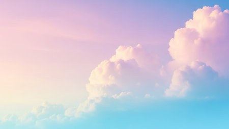 Soft pastel clouds in a gradient sky of pink, blue, and yellow hues. Clear details and vibrant colors enhance ...の素材