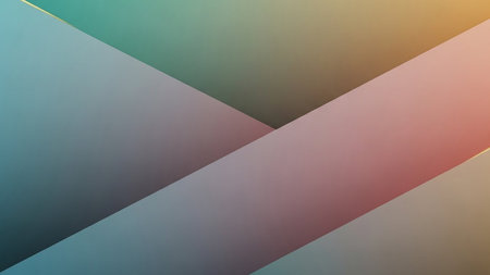 Diagonal showing abstract background with overlapping diagonal planes in soft gradient colors of teal blue pink and yellow creating a modern...の素材