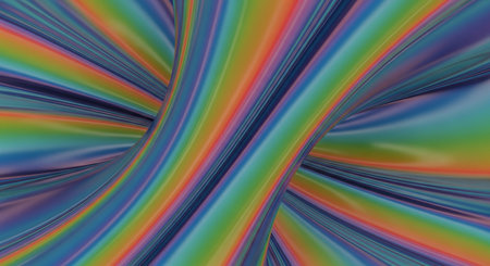 A swirling torus shape with a metallic sheen displays a vibrant rainbow spectrum of colors.の素材