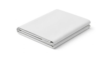 Isolated showing folded white fabric or sheet laid flat on a white surface with subtle shadow keywords: folded fabric, white sheet, textile, folded...の素材