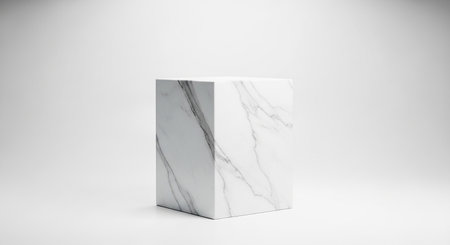 showing geometric marble pedestal with white and grey veining on white background. resolution use.の素材