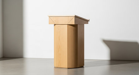 Shadows showing light wood octagonal lectern with angled in a bright studio setting with dramatic shadows. resolutionの素材