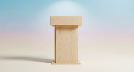 showing light wood podium with a rectangular and a spotlight effect against a gradient sky background. resolutionの素材
