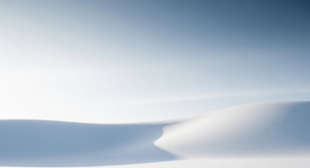 Landscape showing minimalist landscape of smooth white sand dunes under a clear pale blue sky with soft light and subtle shadows creating a serene...の素材