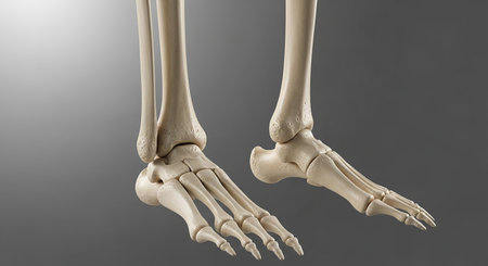 Shown showing two human anatomical models of feet skeletons in profile view keywords: foot skeleton, human...の素材