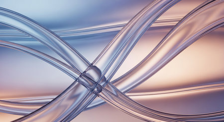Blue showing intertwined transparent glass tubes or waves with a subtle blue and pink gradient background. resolutionの素材
