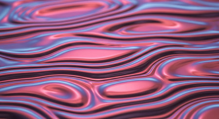 Blue showing close up of undulating metallic surface with pink and blue iridescent reflections and deep shadows. resolutionの素材