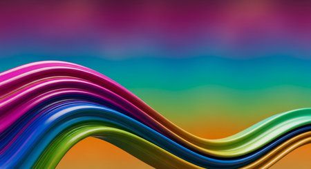 Blue showing curving ribbons of metallic pink blue green and yellow against a gradient sky background. resolutionの素材