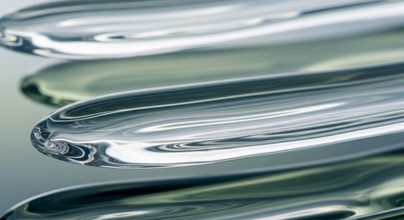 (596) showing close up of three clear glass or acrylic rods with smooth rounded ends and reflective surfaces creating a minimalist abstract pattern....の素材