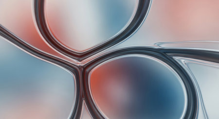 Pastel showing abstract geometric shapes with metallic outlines and soft pastel color fills in blue red and white creating a modern textured...の素材