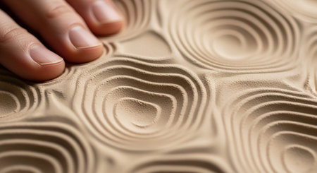 Trace showing finger tracing concentric circles in textured sandy surface keywords: texture, sand, surface,...の素材