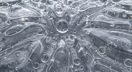 Trapped showing extreme close-up macro shot of clear gel with numerous small and large air bubbles trapped within its viscous, undulating surface....の素材